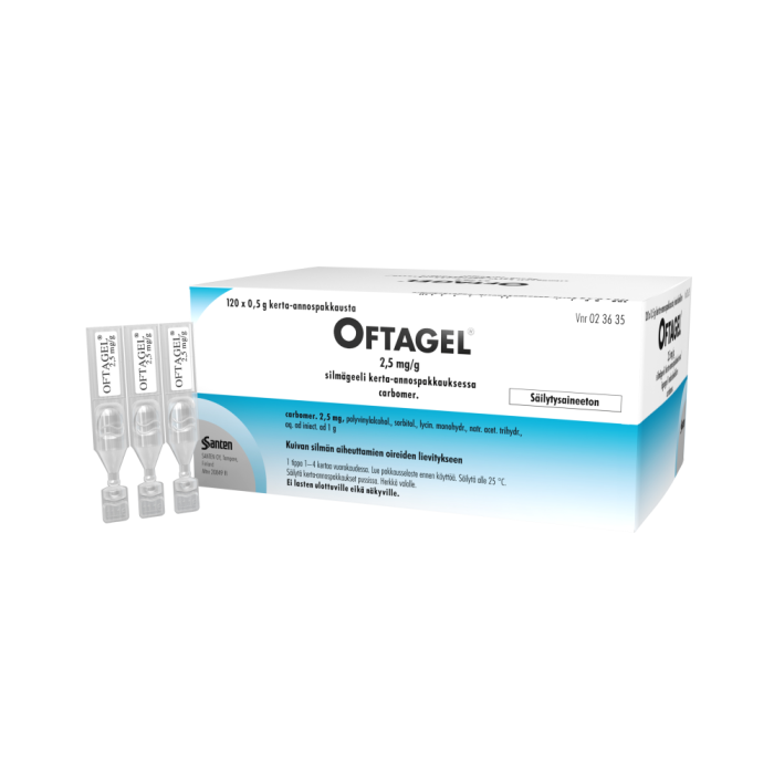 OFTAGEL silmägeeli, kerta-annospakkaus 2,5 mg/g 120 x 0,5 g