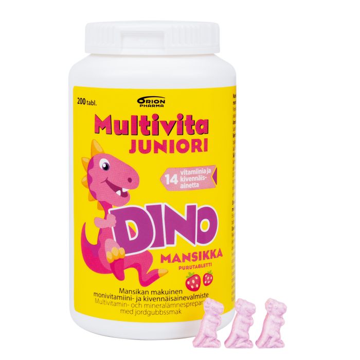 Multivita Juniori Dino Mansikka monivitamiini 200 purutabl kuva 3