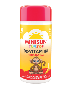 Minisun D-vitamiini Banaani Apina jr.10 mikrog 100 PURUTABL